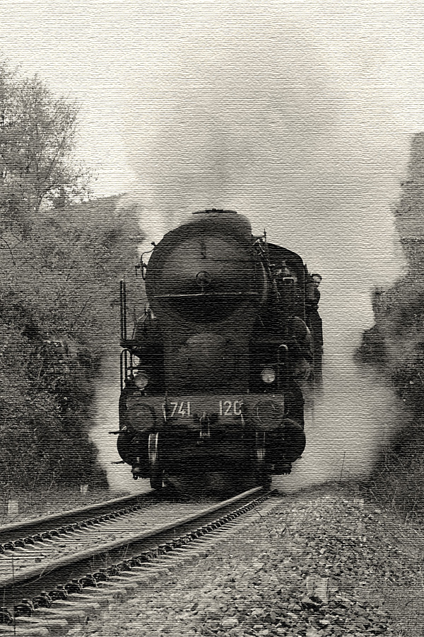 [it] rievocazione treno a vapore, elaborazione stile cartolina d'epoca [en] steam train recalling, processed to resemble an old postcard